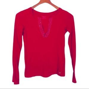 American Eagle cotton red v neck with sequin small